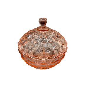 Pink Glass Diamond Quilted Vintage Lidded Candy Dish Compote ~5" Excellent